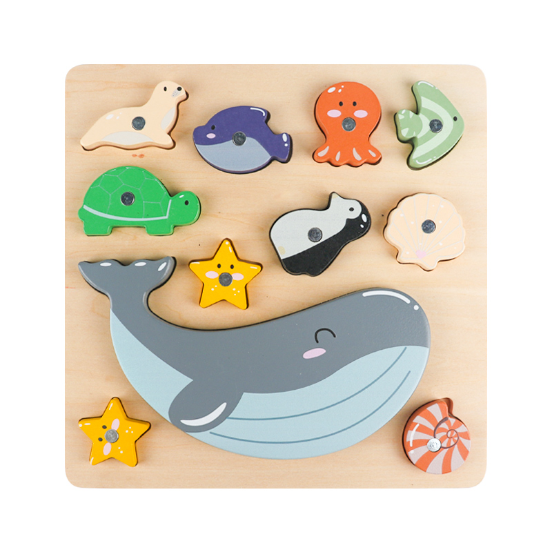 Children's building blocks toy multifunctional wooden magnetic fishing early education shape matching baby educational puzzle