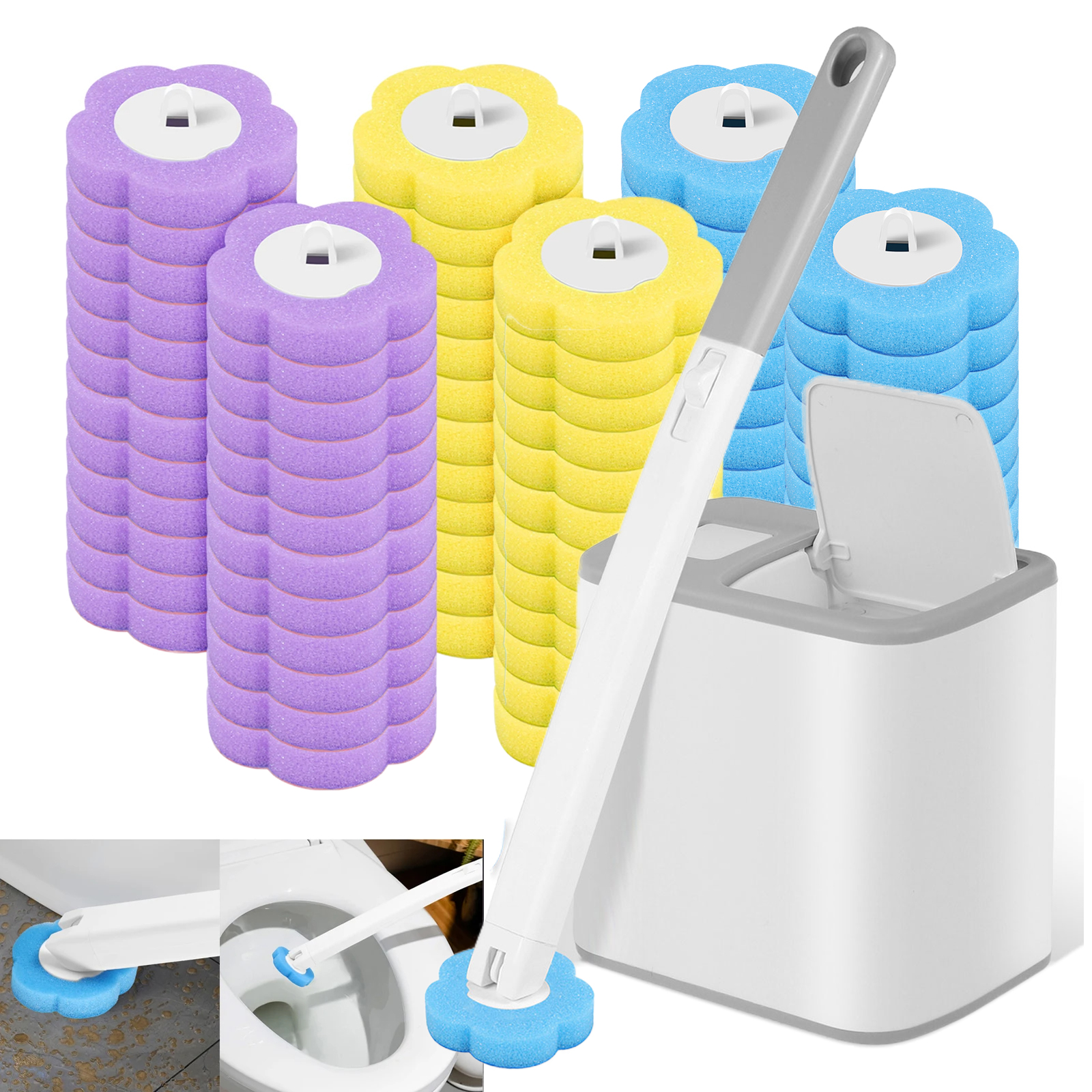24-72 Pcs Disposable Toilet Brush Replacement Head Cleaning Kit Long Handle Toilet Bowl BrushWc Accessories Tool