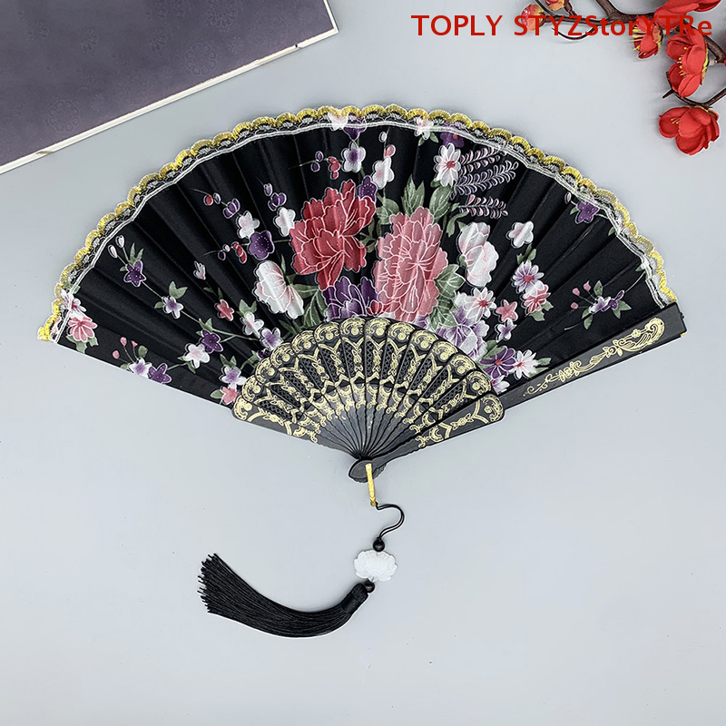 1PC Chinese Style Vintage Silk Folding Fan Art Crafts Gift Home Decoration Dance Hand Fan Handmade Room Decorative Fan