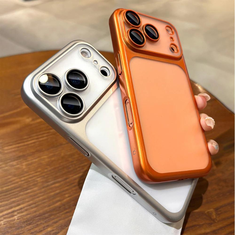 New Luxury Solid Color Plating Border Matte Translucent Acrylic Backboard Phone Case For iPhone 17 Pro Max Bumper Back Cover