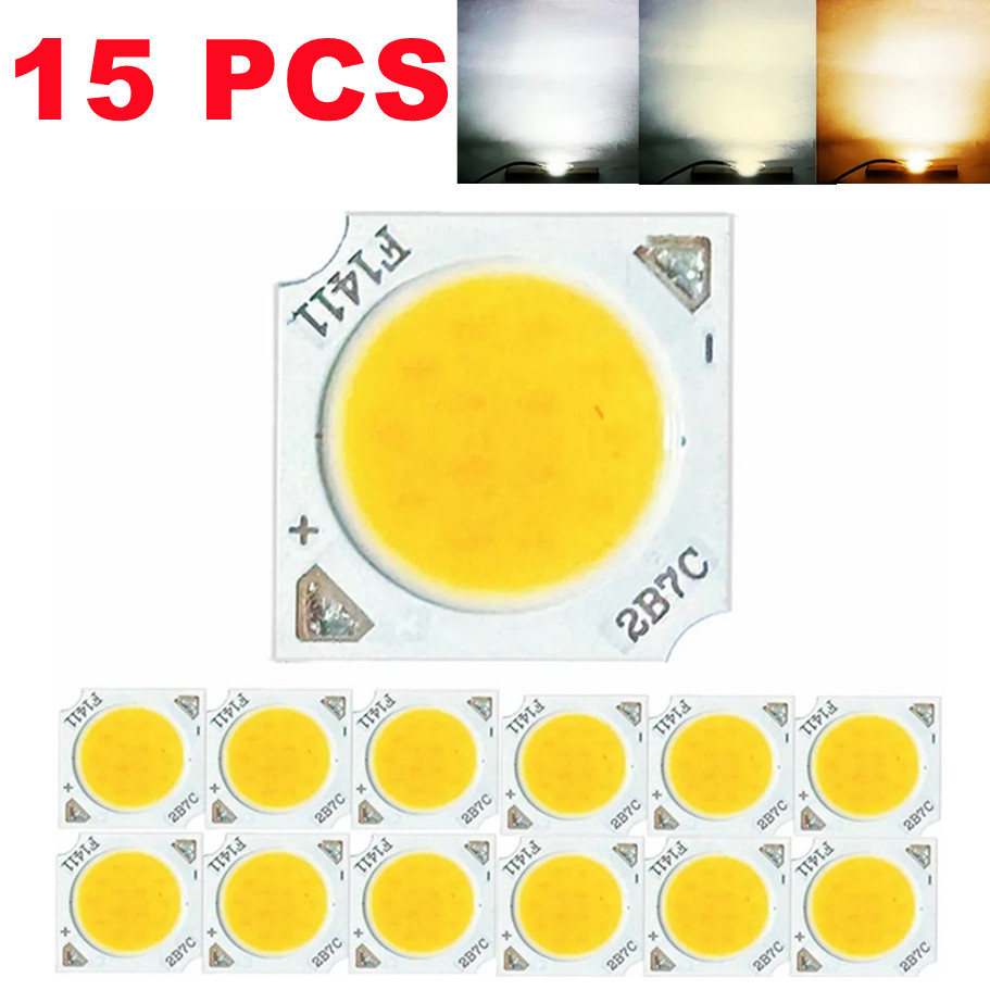 15pcs 7W 10W 12W COB LED Chip 11mm light emitting surface 3000K 4000K 6000K LED lamp Beads Spotlight Downlight Lamp light source