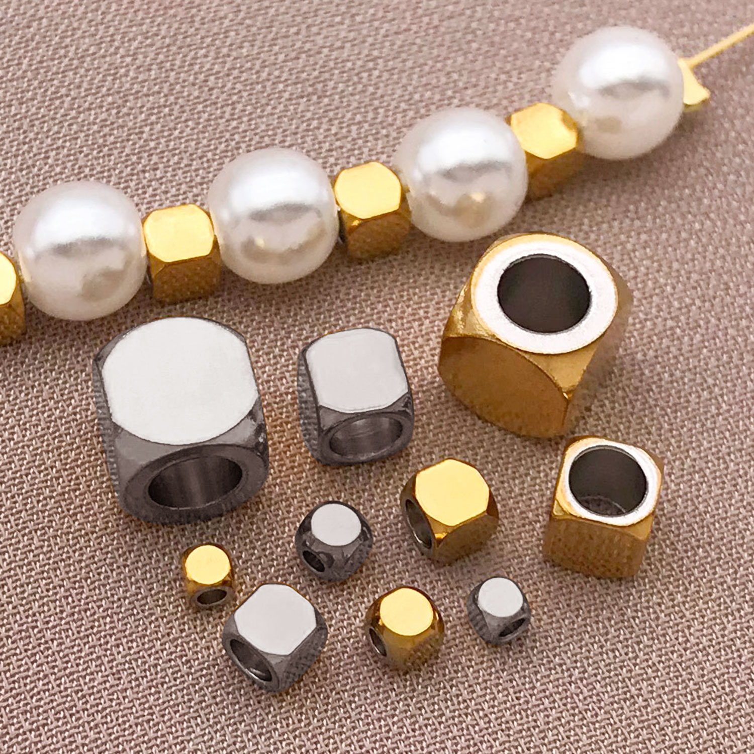 20pcs/Lot Never Fade Stainless Steel Spacer Beads Loose 18K Golden Color Square Beads Bulk For Necklace Bracelet Jewelry Making