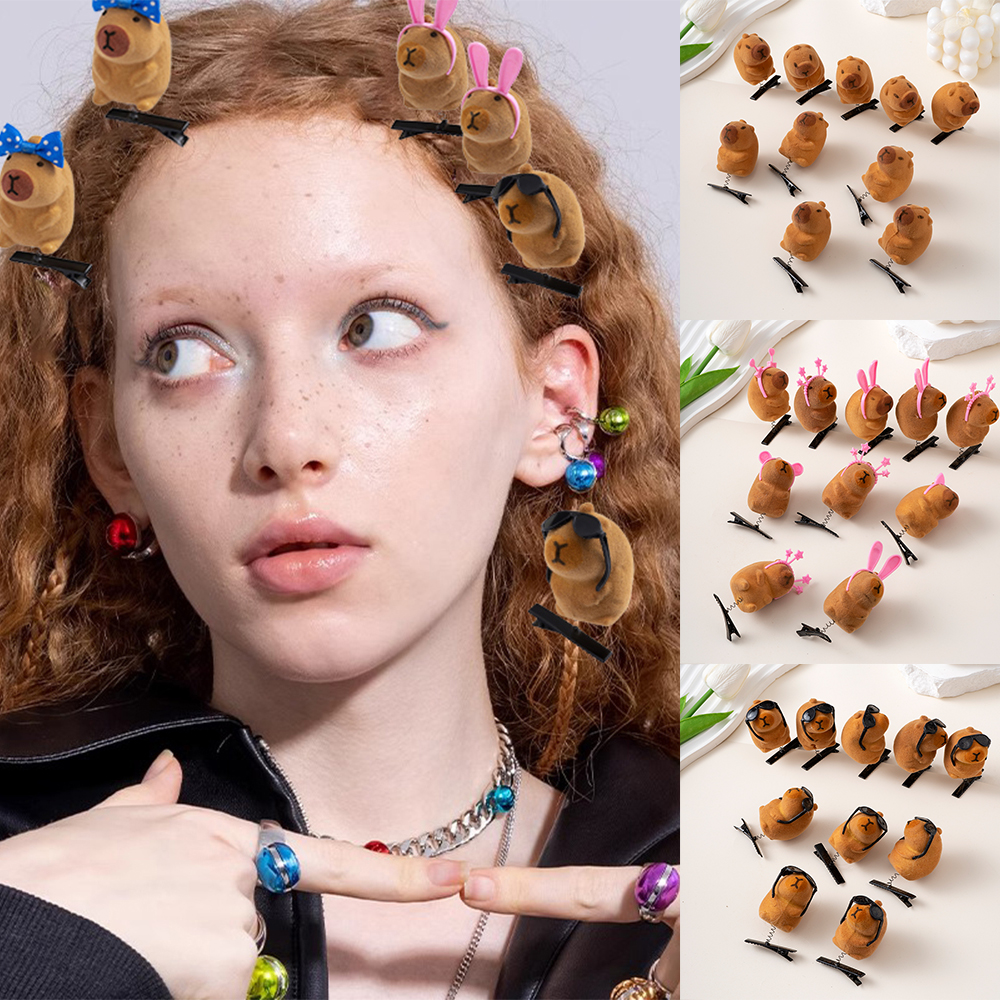10pcs Set Cartoon Cute Kapibala Hair Clips Grab Hairpins Plush Barrettes Fashion Lovely Capybara Hair Accessories Headwear s