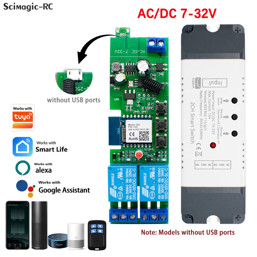 6 Channel Smart WiFi Relay Module DC 12V/24V RF Remote Control Switch Work With Tuya Alexa Home