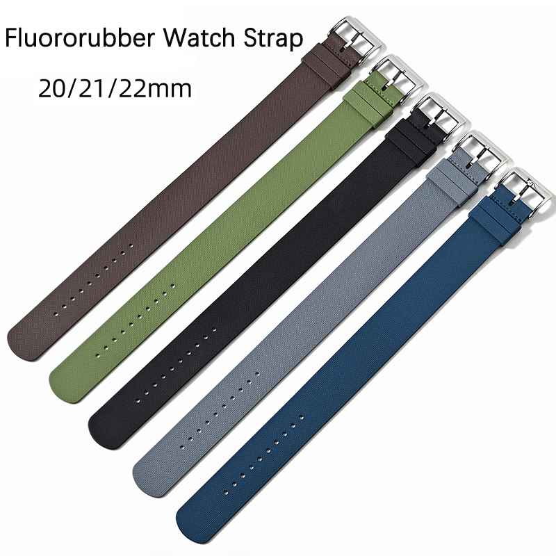 Fluoro Strap 20mm 21mm 22mm One Piece FKM Men Sport Watch Band for Diving Universal Bracelet