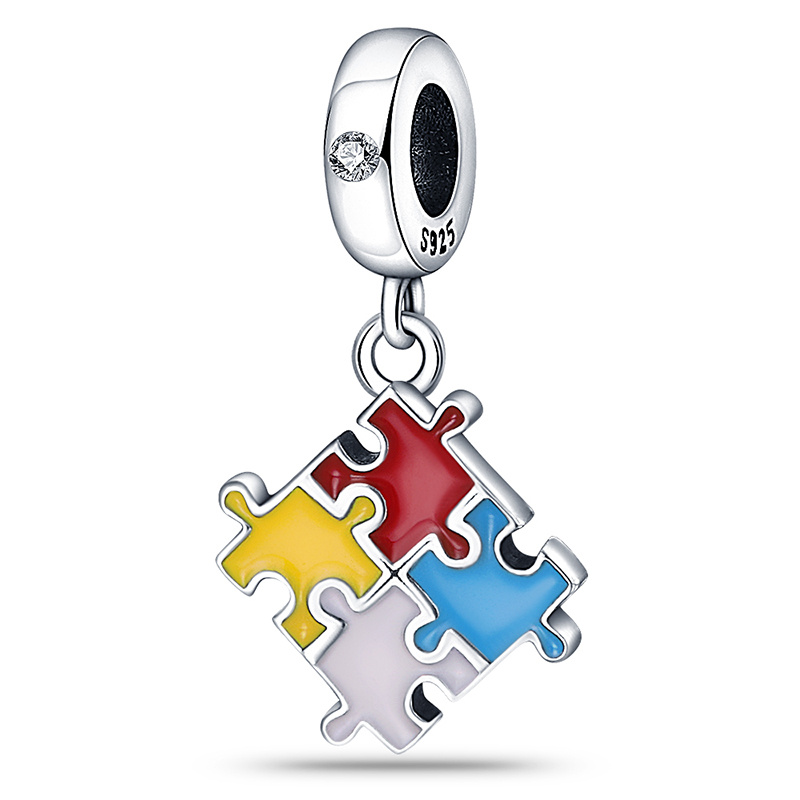 Original 925 Sterling Silver Charm Beads Color Puzzle Series Dangle Pendant Fit S925 Bracelet DIY Women Jewelry