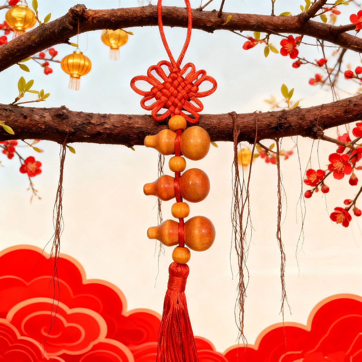 Handmade Gourd Chinese Knot Tassel Pendant Bracelet Car Hanging Accessory Door Decor New Year's Festive Set of 1 Pcs