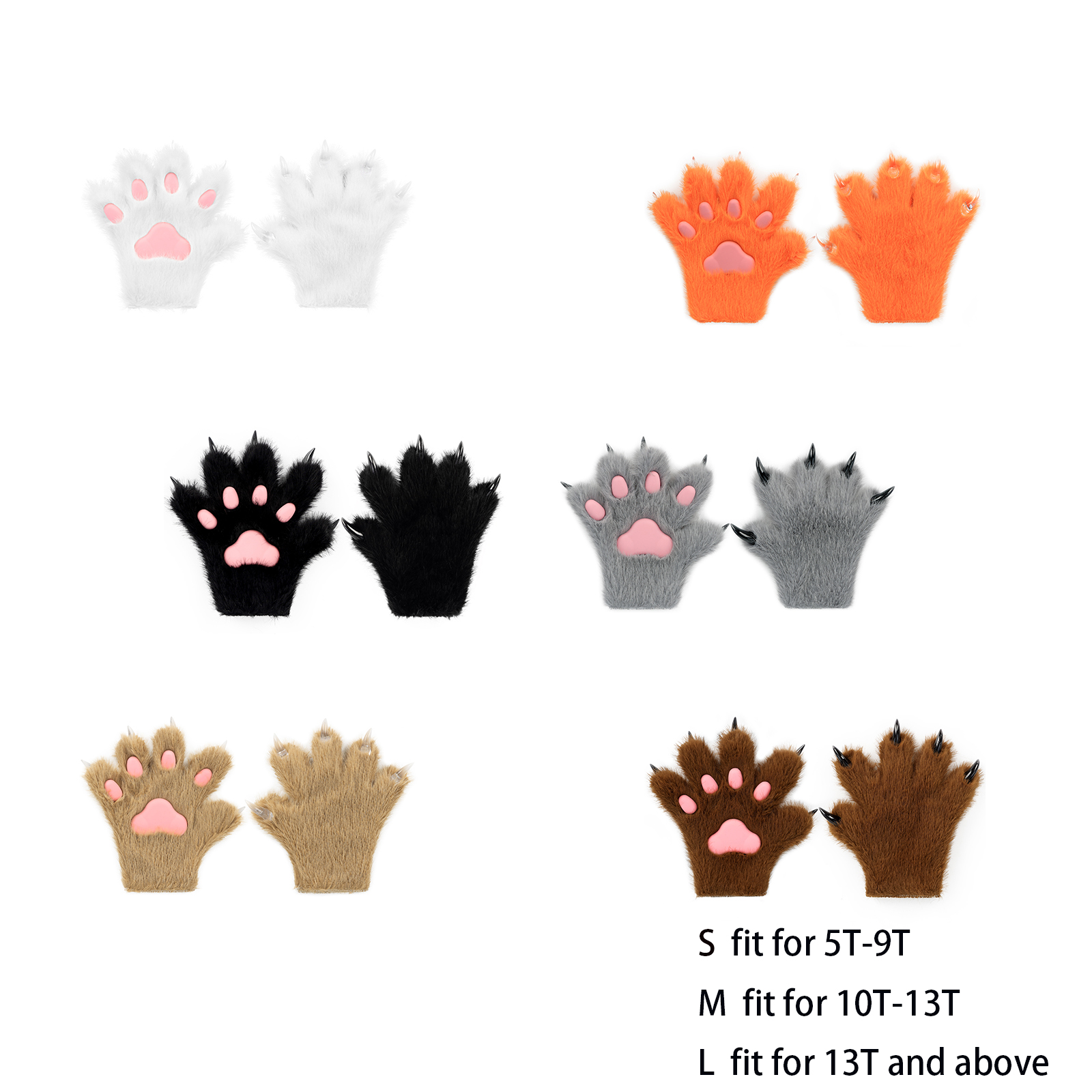 Furry Fur Cat Wolf Fox Dog Fluffy Animal Paws Claws Gloves Mittens Hands Costume Cosplay Halloween for Kids