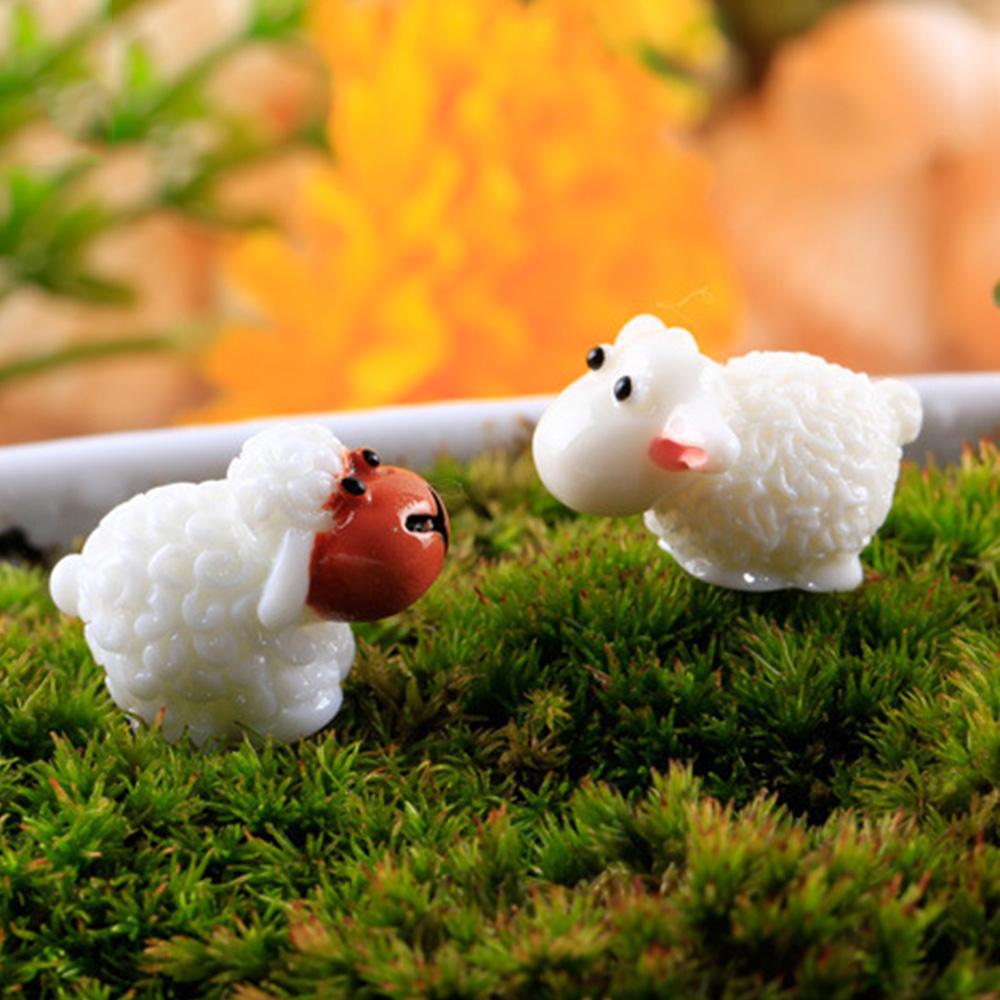 10pcs Sheep Figurines Miniatures Bunny Rabbit Mini Cute Animal Figures Toy Fairy Tale Garden Micro Landscape Garden Decor Crafts