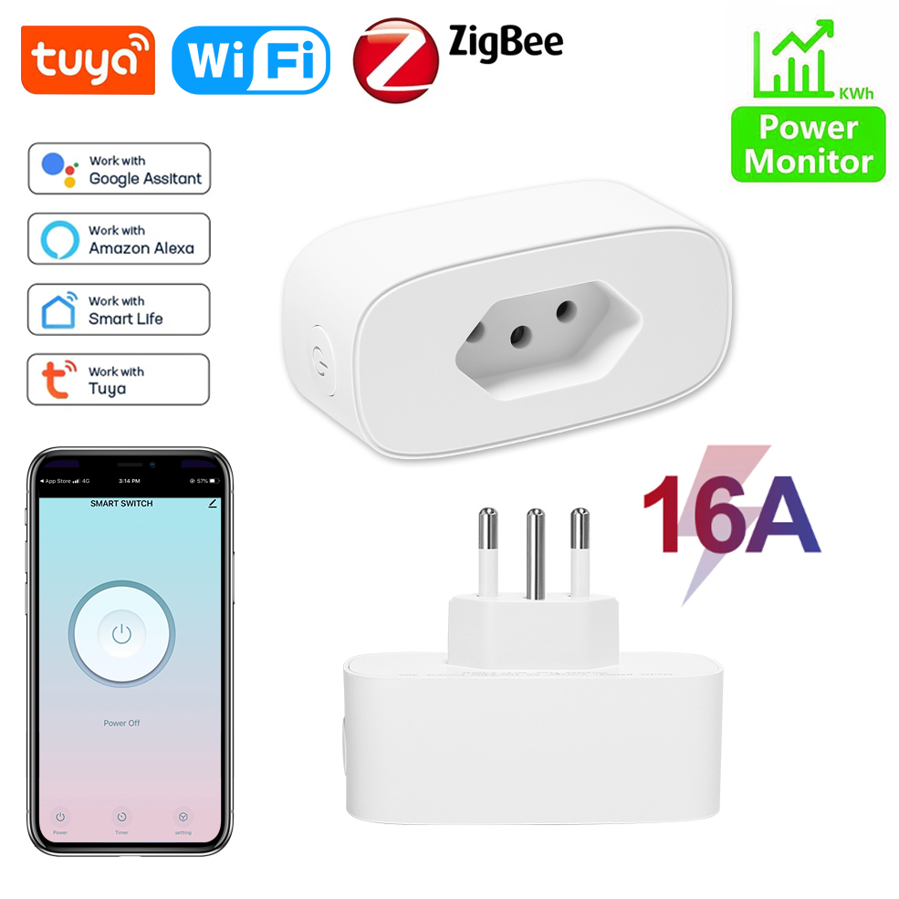 Tuya Wifi Brazil Smart Plug 16A Brasil Inteligente Zigbee Socket Smart Home Automation Power Outlet Works With Alexa