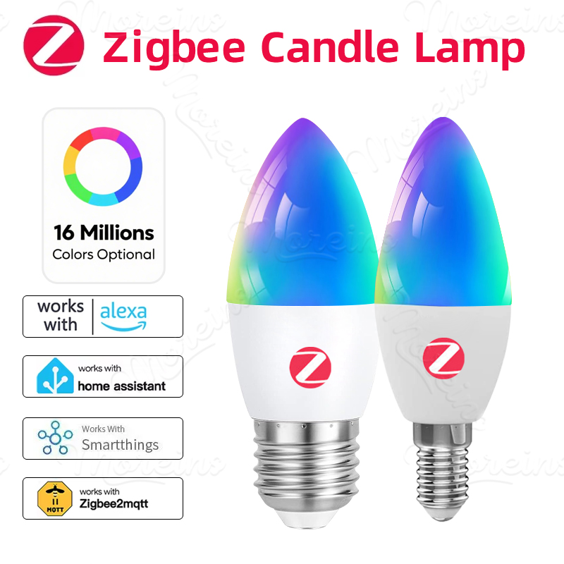 Zigbee 3.0 E14 E12 E27 B22 Smart Candle Lamps 110V 220V RGBCW Works With Echo Plus Home Assistant APP Voice Control Zigbee2MQTT