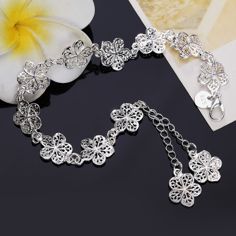 Hot sale silver color bracelet beautiful flowers for women classic high quality fashion jewelry wholesale