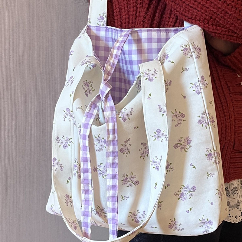 【YY26】1PC Korean Floral Bow Tie Canvas Bag For Women's Spring Summer Casual Versatile Large Capacity Single Shoulder Tote Bags