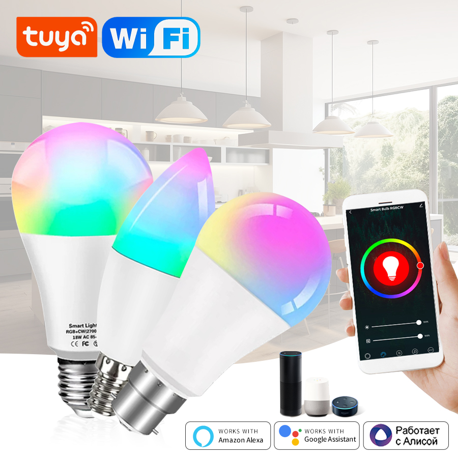 Tuya Smart WiFi Bulb Alexa Lamp Alice Voice Control E14 5W 7W 9W E27 18W 12W 15W B22 LED Bulb Smart Life For Home Lighting lightify