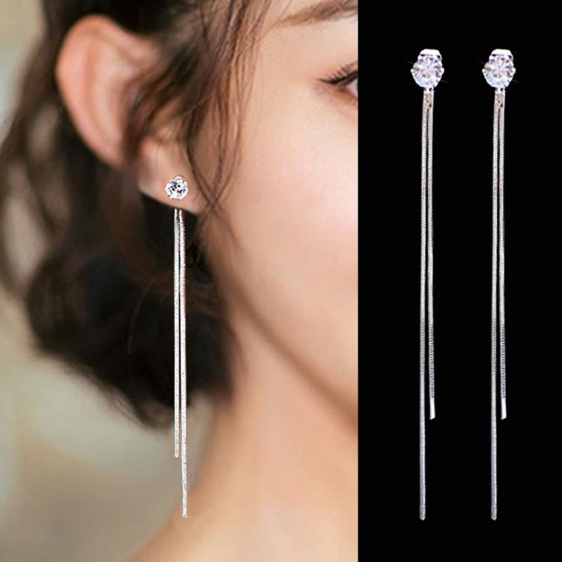European American Popular Long Tassel Earrings Simple Personality Zircon Earrings Korean Dongdaemun Internet Famous Same Style