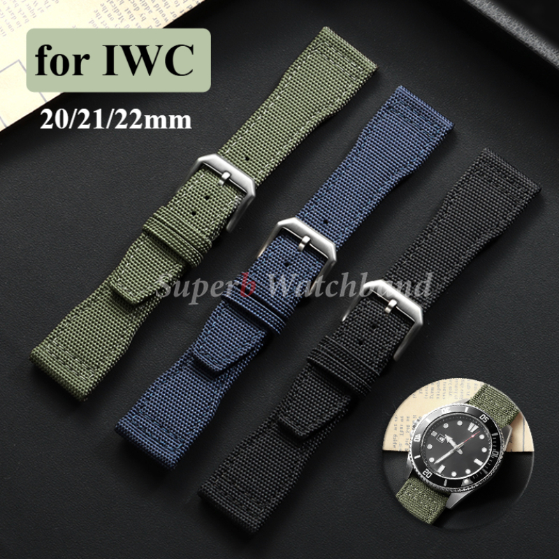 20mm 21mm 22mm Nylon Canvas Watch Strap for IWC Pilot Strap Waterproof Men Sport Green Watch Strap Replacement Watch Bracelet