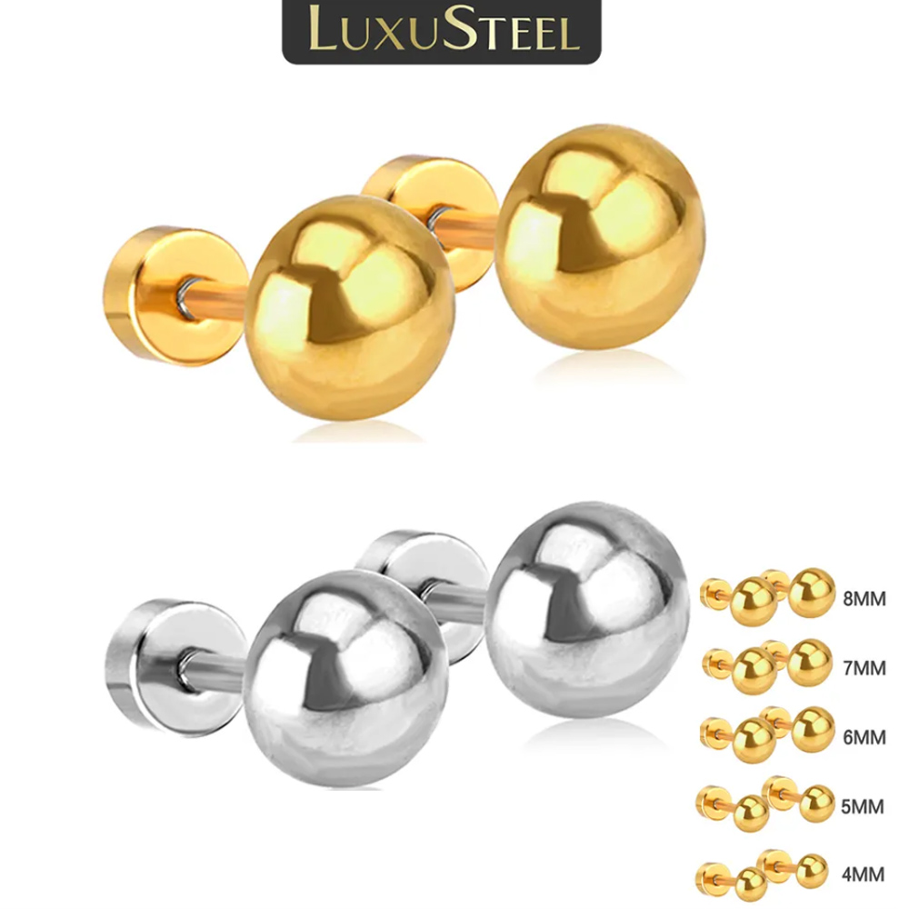 LUXUSTEEL Punk Stainless Steel Earrings For Men Women Semicircle Geometric Screw Studs Anti-allergy Party Ear Rock Jewelry