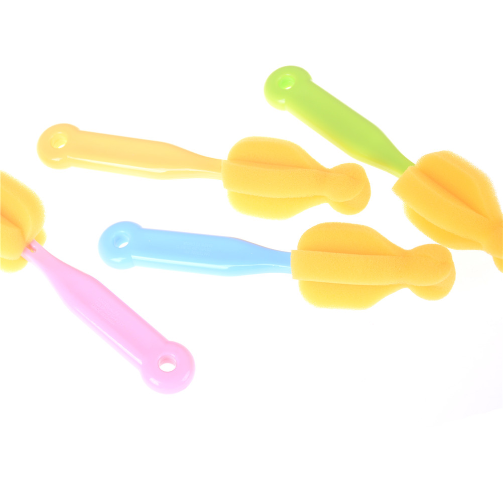 2Pcs Baby Teat Cleaning Feeding Bottle Brushes 360 Degree Rotating Sponge