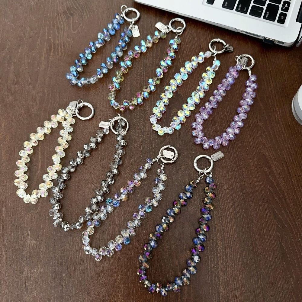 Stylish Glitter Crystal Bead Pendant Detachable Colorful Wrist Crystal Chain Transparent Phone Lanyard Women Girls