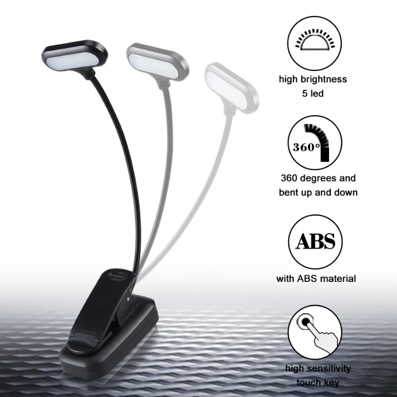 Mini Portable LED Book Light Eye Care Reading Lamp with 3 Brightness Temperatures Flexible USB Rechargeable for Bedeoom Study