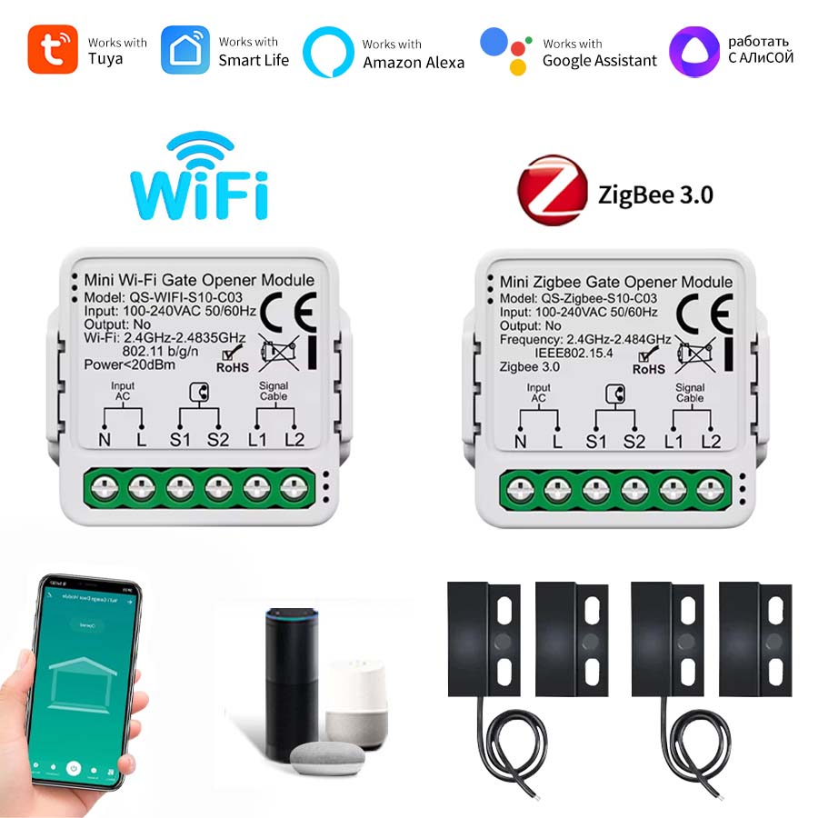 Tuya Zigbee 3.0/WIFI AC 100-240V Smart Garage Door Switch Smart Life APP Alexa Home Assistant Yandex Voice Control Use