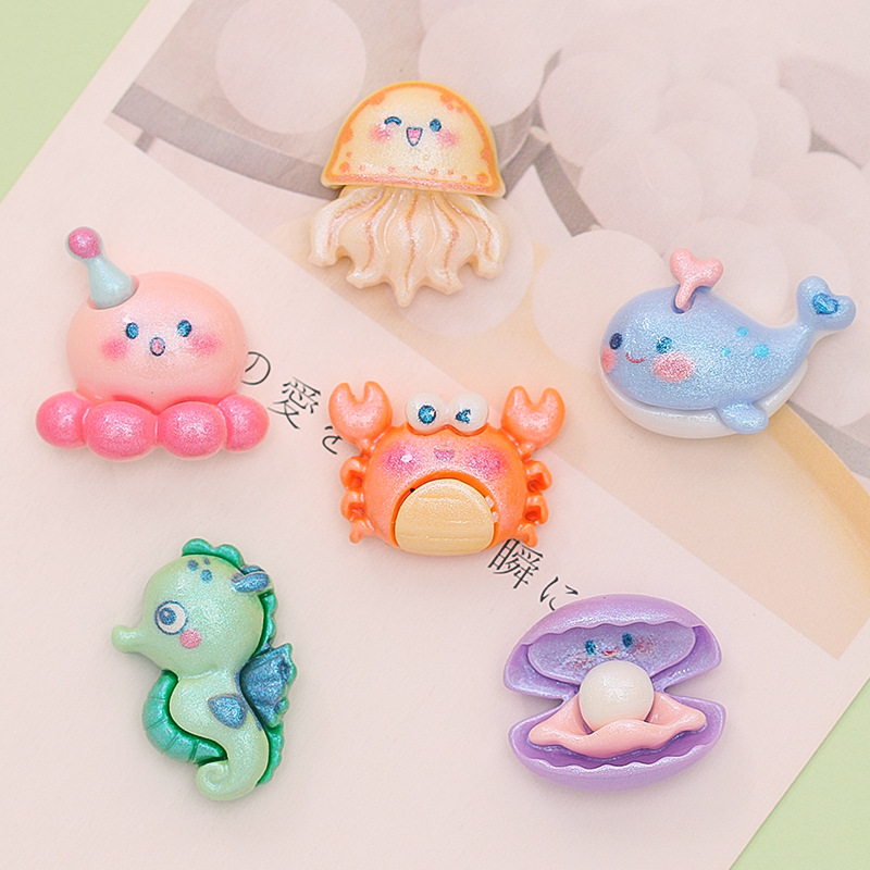 10Pcs New Cute Resin Mini Little Marine Animals Series Flat Back Manicure Parts Embellishments For Hair Bows Accessories