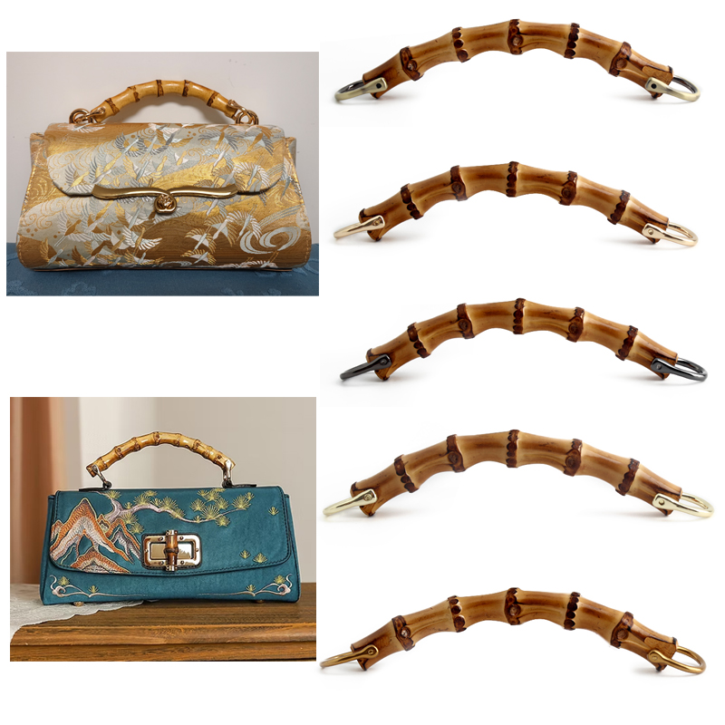 1/2PCS Leather Bag Natural Bamboo Wallet Handle Woven Bag Removable Frame Kiss Buckle with Horseshoe Buckle DIY Bag Accessories