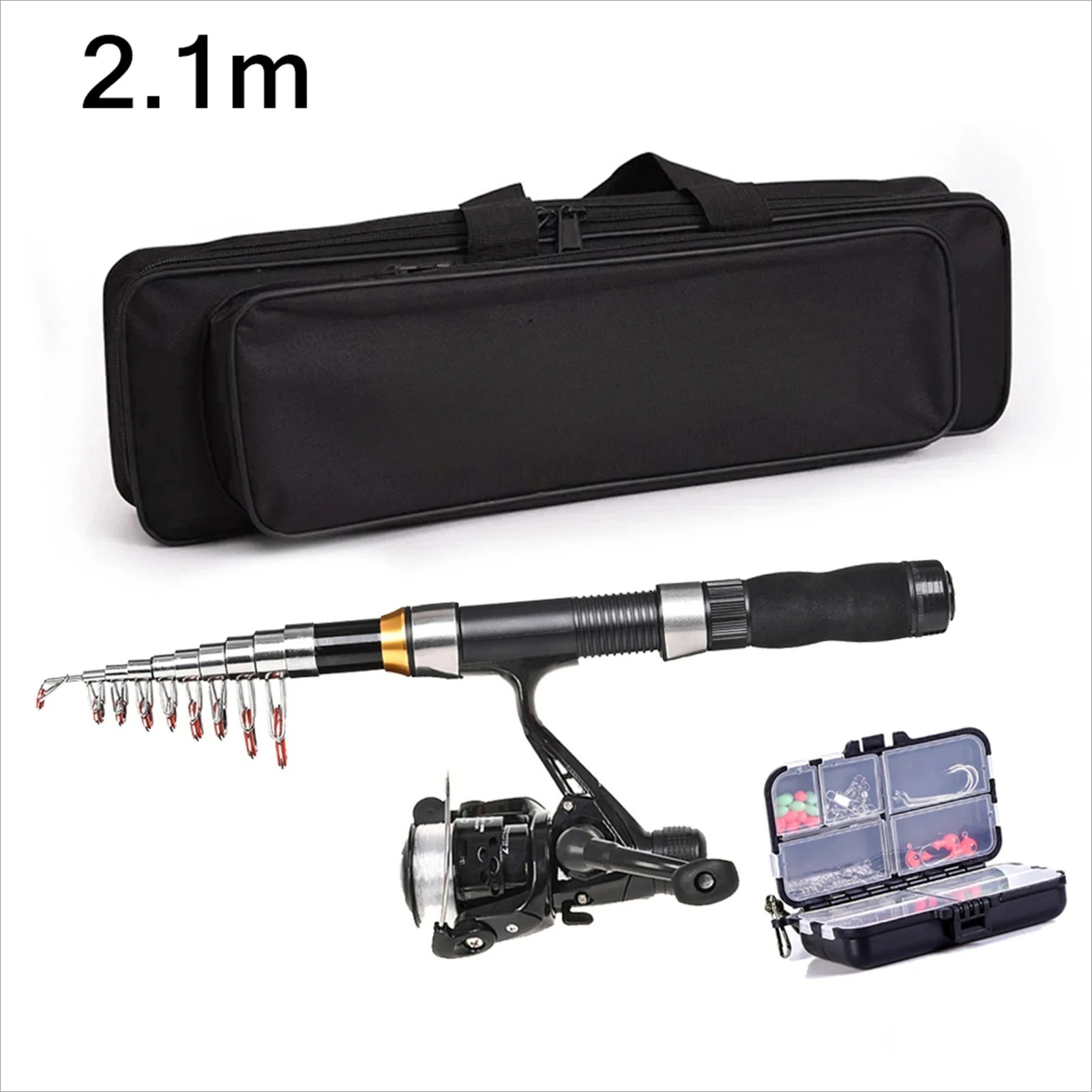 Telescopic Carbon Fiber Fishing Rod And Reel Combo 2.1/2.3m Full Kit with Spinning Reel Fishing Bag Case - Pesca Gear Set