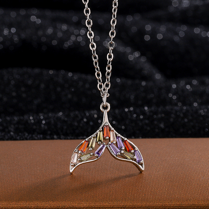 New Fashion Temperament Colorful Zircon Fish Tail 925 Sterling Silver Jewelry Mermaid Tail Pendant Necklaces XL282 pen gpt