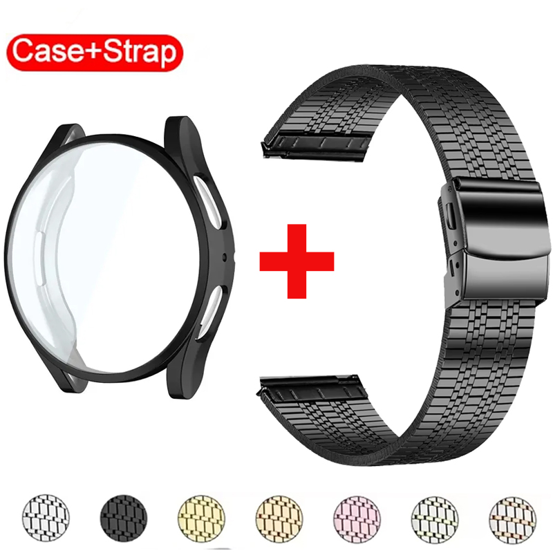For samsung galaxy watch 7 6 5 4 40mm 44mm 5pro 45mm band+case TPU Bumper 6classic 47mm 43 stainless steel strap protector case