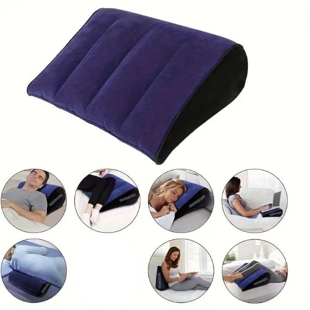 Couples PVC Flocking Silicone Pillow Blue+Black Inflatable Magic Cushion Triangle Cylinder Wedge Soft Triangle Pad Home