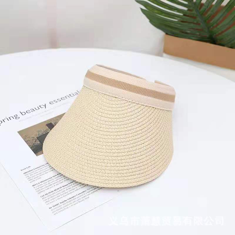 2025 New Summer Empty Top Sun Hat Anti Uv Female Outdoor Visor Cap Casual Shade Hat Straw Wide Large Brim Beach Sunhat Lady