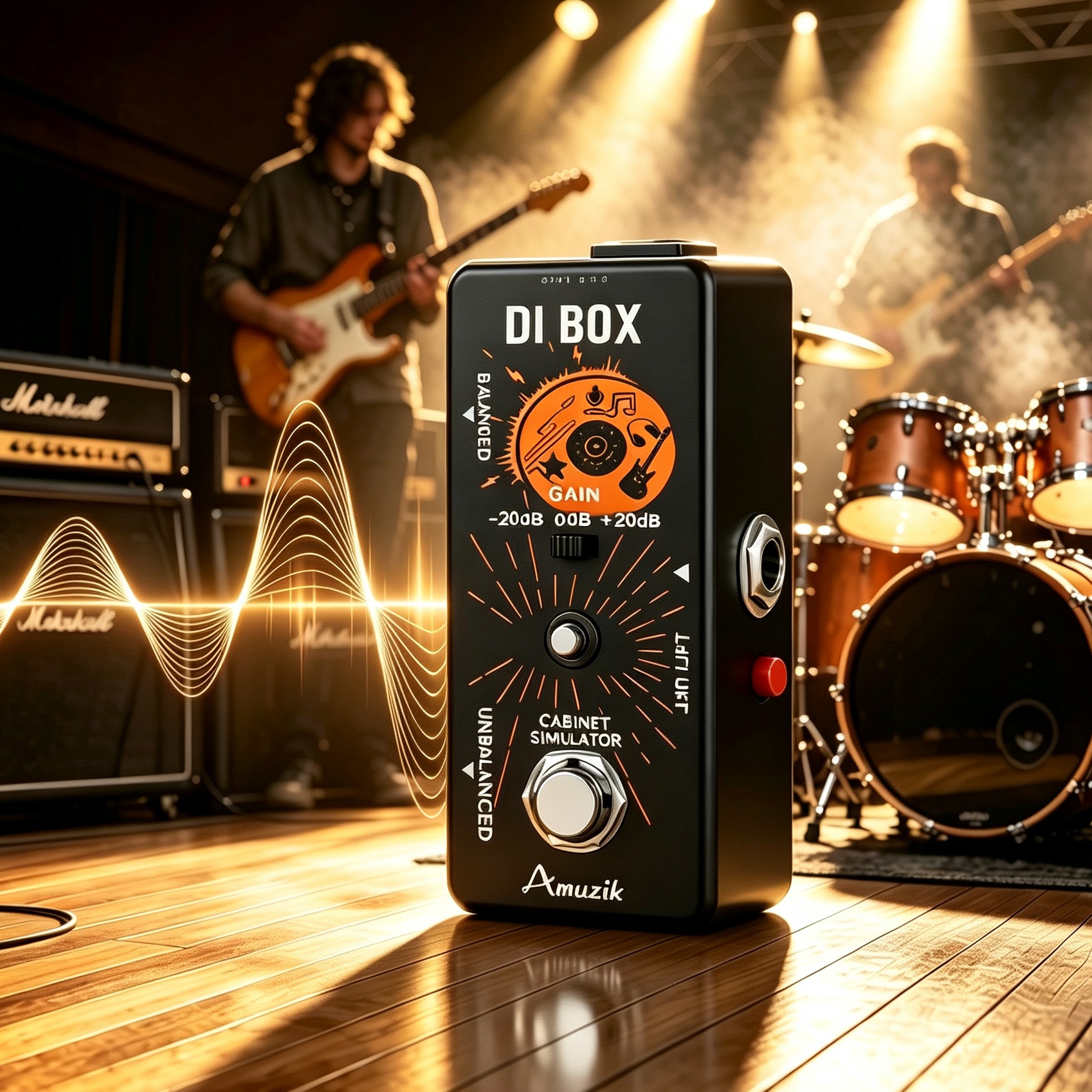 Amuzik Mini Direct Box Input DI BOX Smart Guitar Cabinet Simulation Ultra Low Distortion Pedals Effector Full Metal Shell