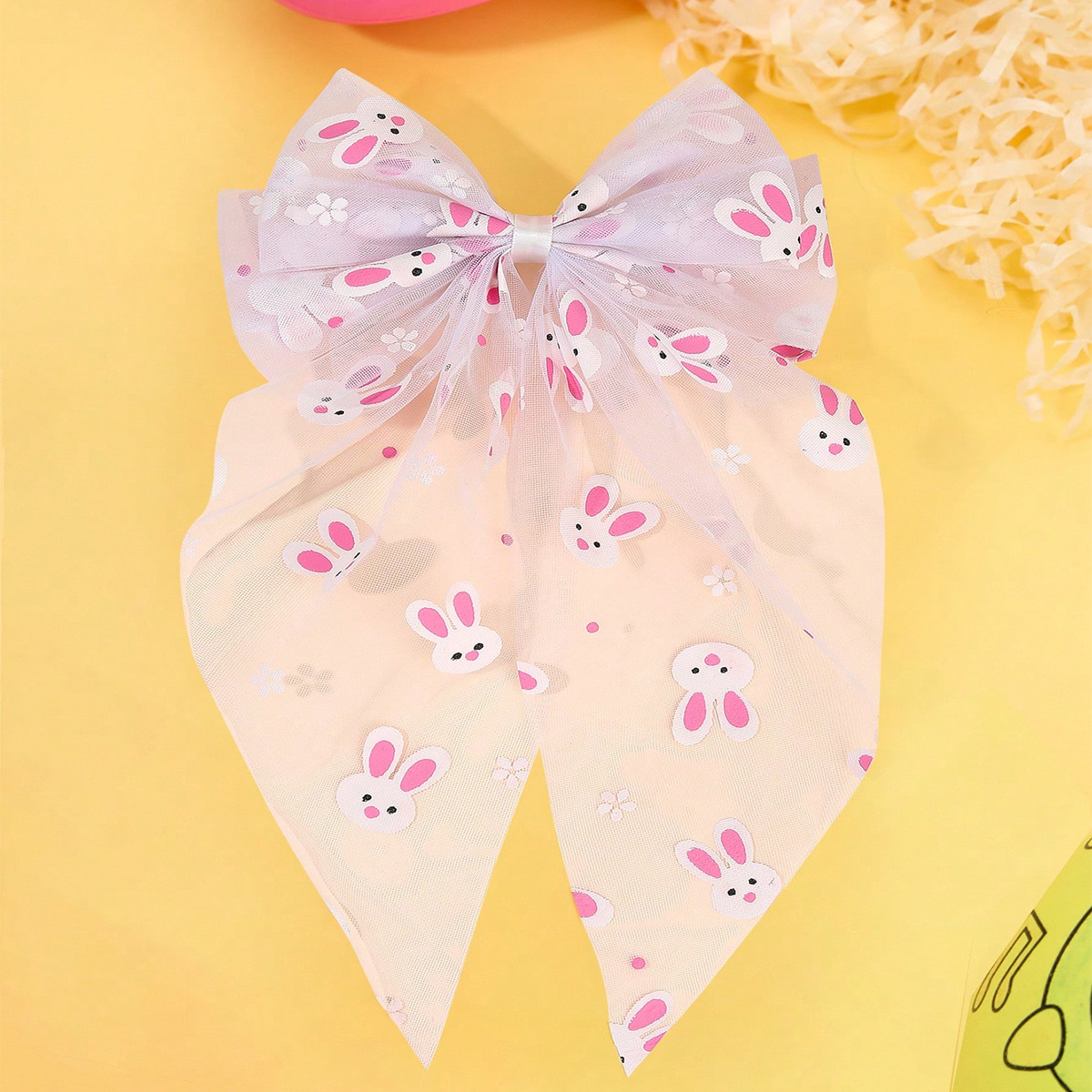 1PC Easter Bunny Print female hair bow Cute Bunny bow Alligator Tail White mesh Sailor Hairpin Small Braid Hairpin