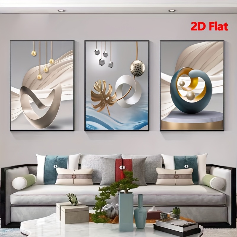 2D Flat, 2D Flat 3pcs High Quality Modern Geometric Art Pattern Background Wall Canvas Painting Nordic Light Luxury Poster Decor