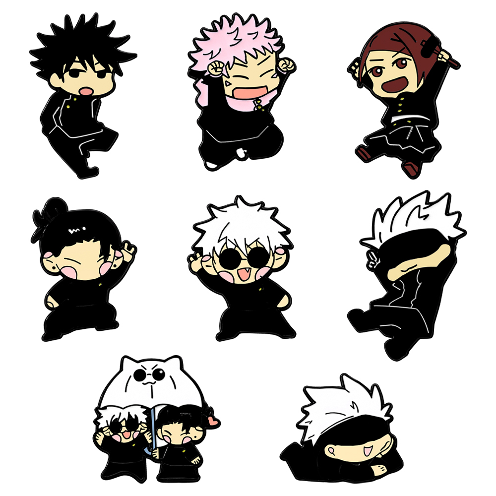 8pcs Anime Brooch Set Cute Cartoon Itadori Yuji & Gojo Satoru Design Alloy Metal Bag Badges Pins for Collectibles