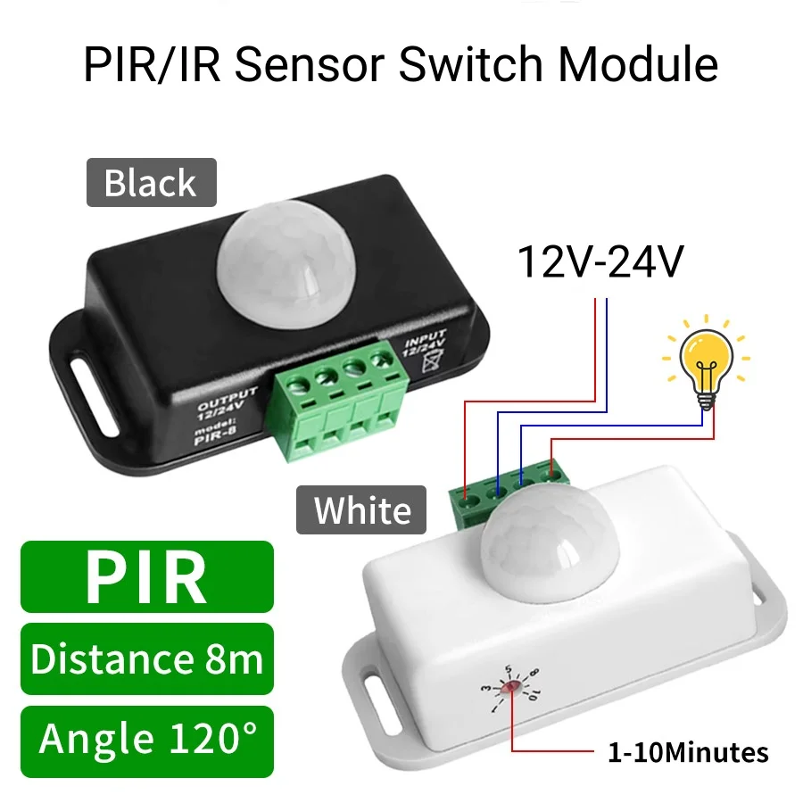 DC12V-24V 8A PIR Motion Sensor Switch Delay Adjust Infrared PIR Human Body Sensor Smart Switch Auto Sensor For LED Light Strip