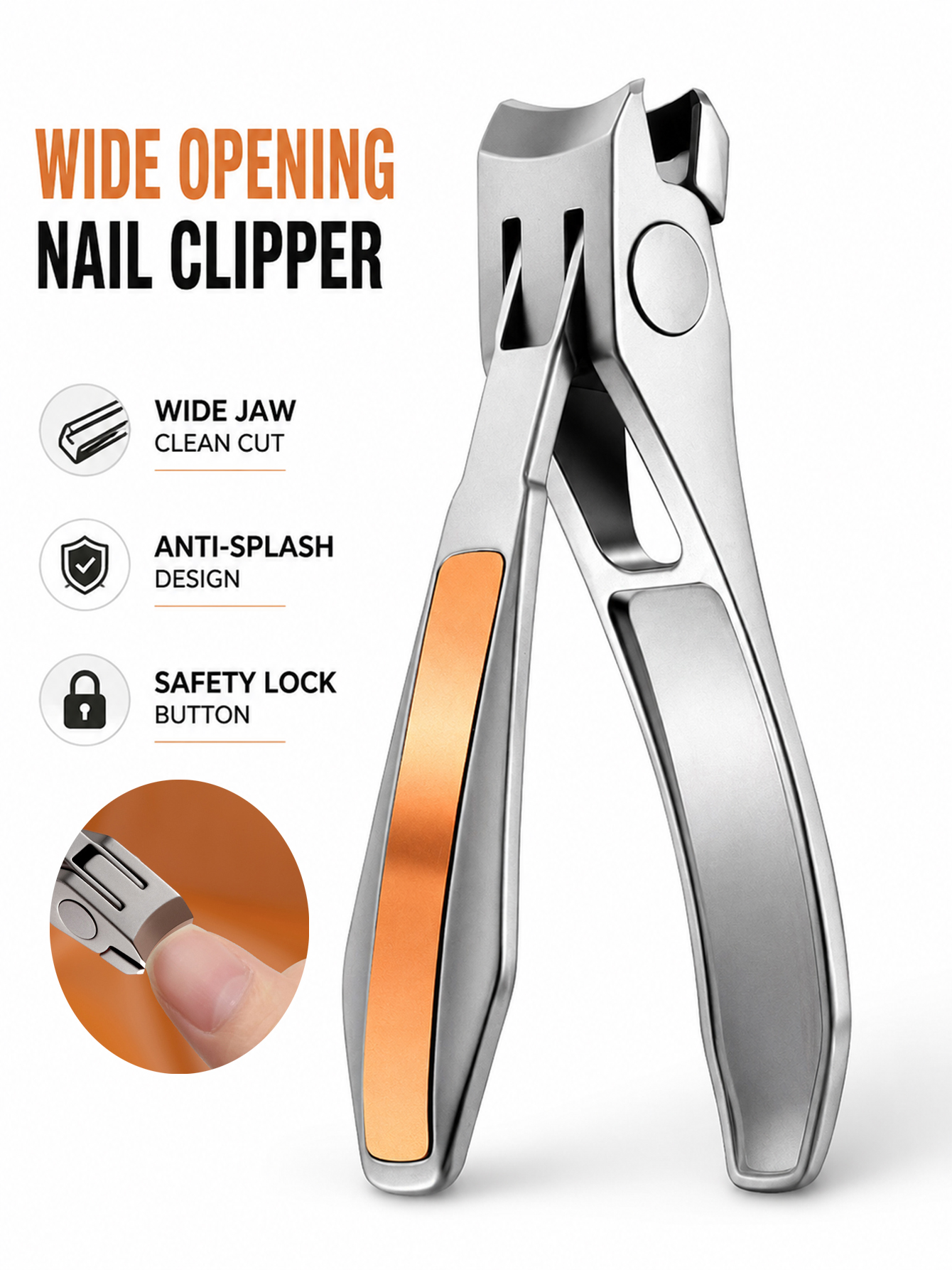 High quality nail clippers, large opening nail clippers, stainless steel powder die-casting nail clippers, anti splash button