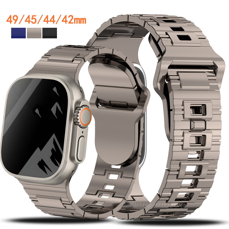 Titanium Color Metal Head Silicone Band for Watch Ultra 2 49mm 45/44/42mm Strap for Iwatch Series 9 8 7 6 5 4 Se 3