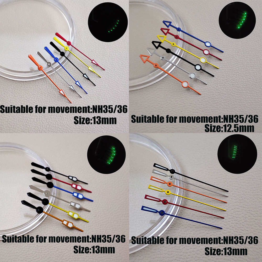 NH35 hands 13MM Diving Water Ghost Second Hand Red Green Blue Watch Hands For NH35/NH36/4R/7S Movement Watches Pointers