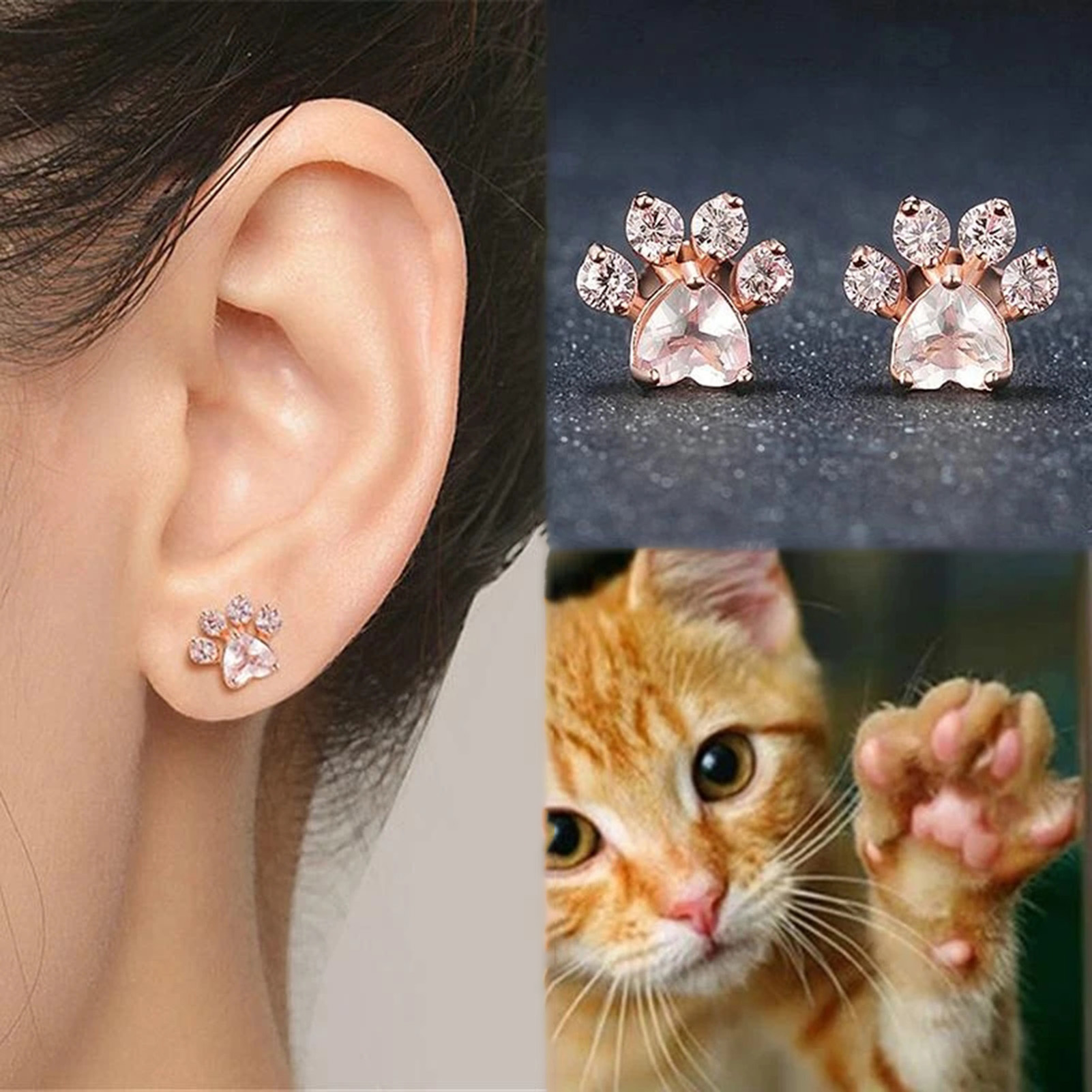 1 Pair Pink Crystal Cat Claws Earrings Rhinestone Plated Shine Diamond Earrings Jewelry for Ladies Wedding Parties