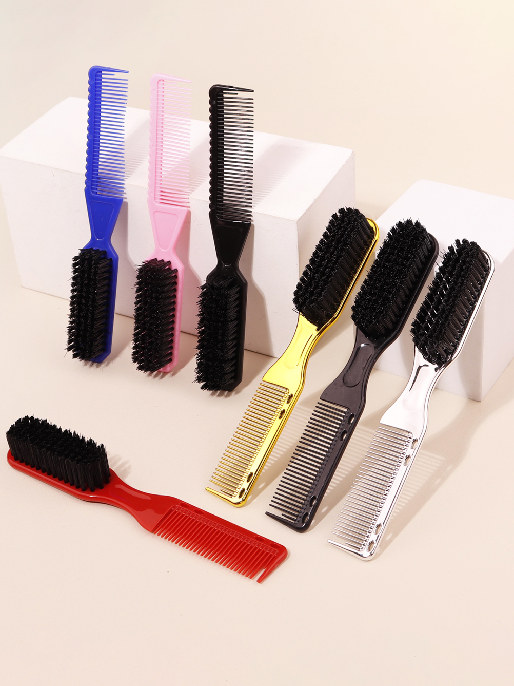 1pcs Double-Sided Comb Brush, Small Beard Styling Brush, Professional Shaving Brush, Barber, Vintage Carving Cleaning Brush