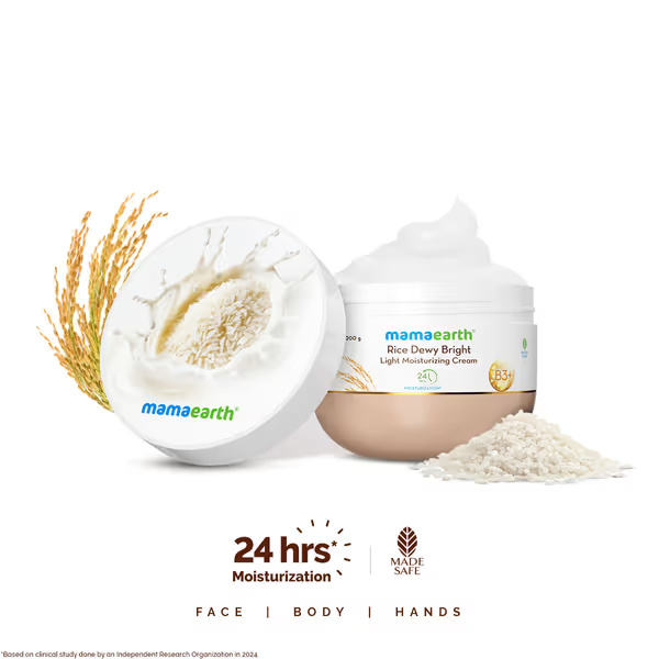 Mamaearth Rice Dewy Bright Light Moisturizing Cream with Rice Water & Niacinamide for Glass-Skin - 200 g
