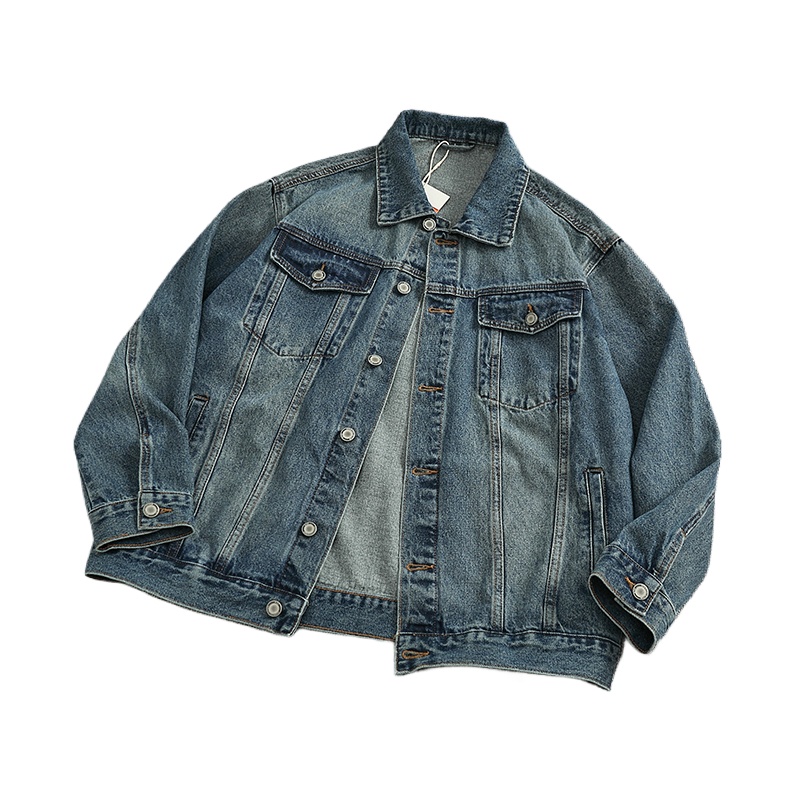 2026 New Common Wash Denim Jacket Men's Top High Street Fashion Cargo Denim Casual Jacket