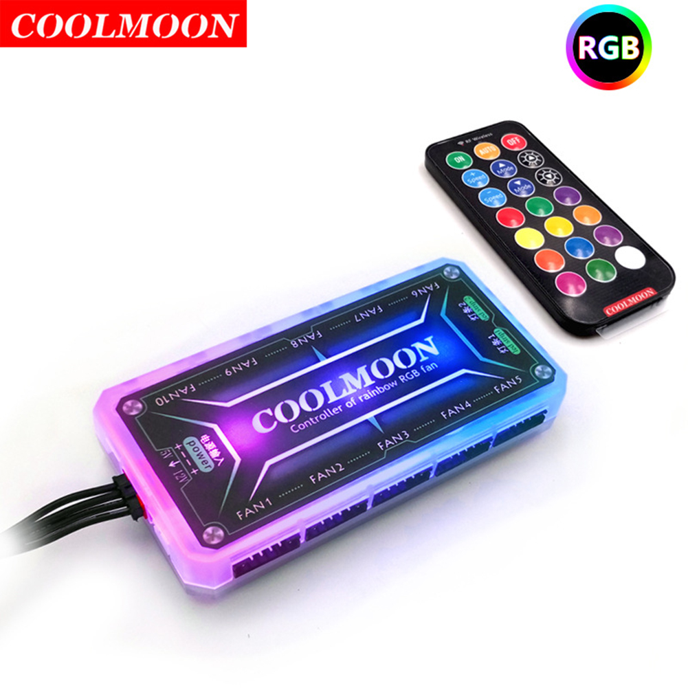 COOLMOON RGB Remote Controller 1/2/3PCS DC12V 5A LED Color Intelligent Controller with 10X 6pin Fan Port 2 X 4pin Light Bar Port