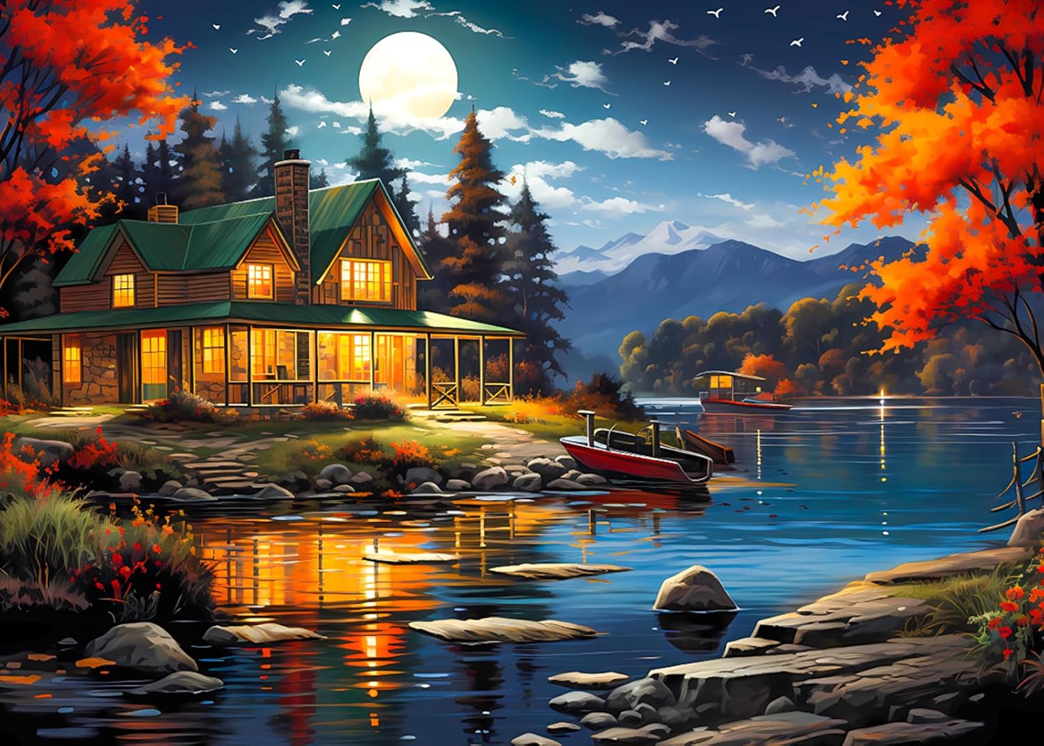 Moonlight Cabin Wooden Paper 300/500/1000pcs Jigsaw Puzzle Landscape Art for Adults Kids Family Fun Home Decor Educational Toys