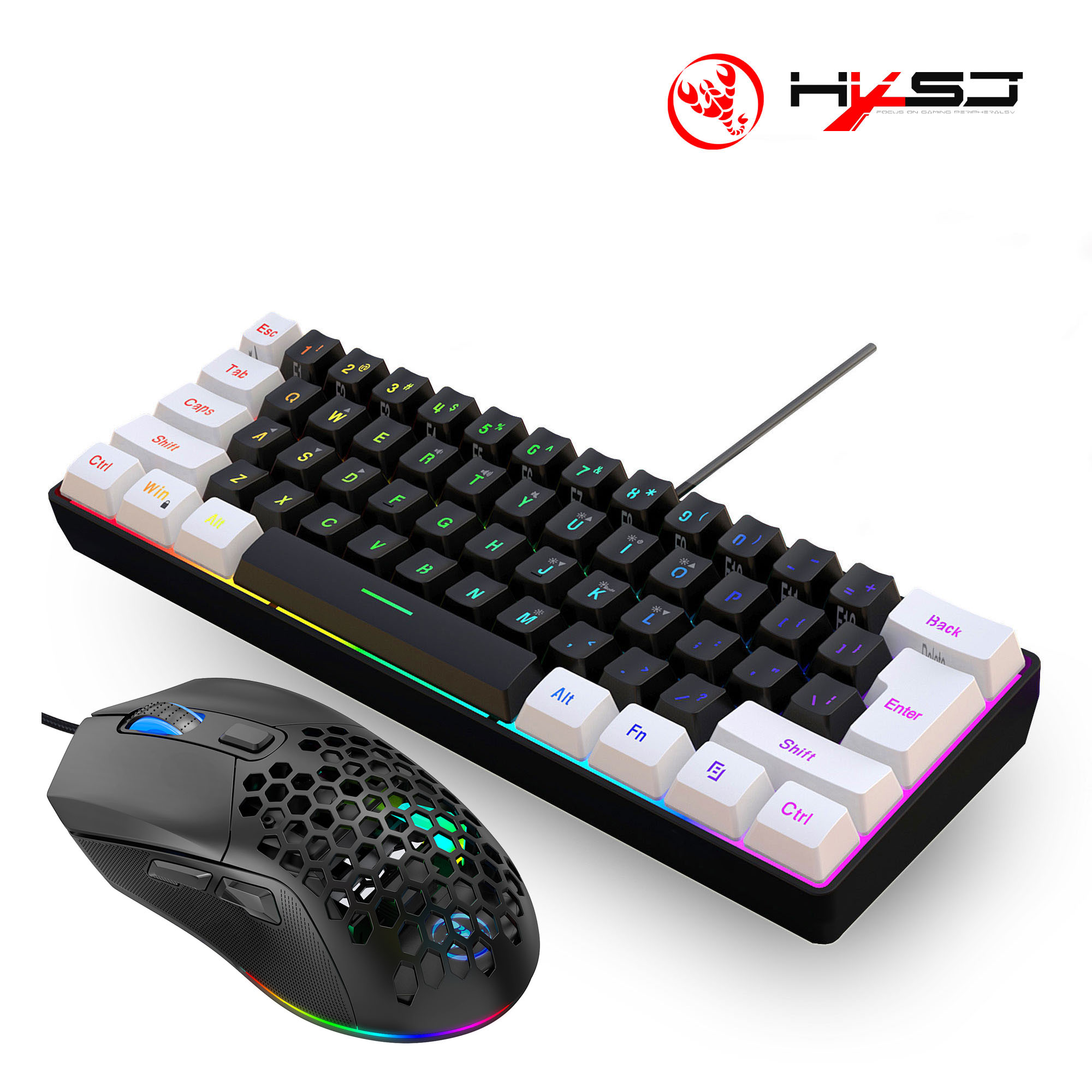 Hot sale gaming keyboard and mouse kit combos 60% mini RGB lighting backlit ergonomic wired mouse keyboard set for laptop gamer