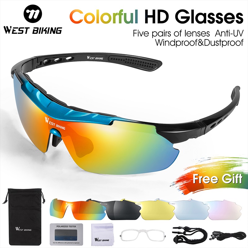 WEST BIKING Polarized Cycling Glasses With 5 Lens UV400 Outdoor Bicycle Sunglasses Windproof Goggles Men Women Cycling Eyewear