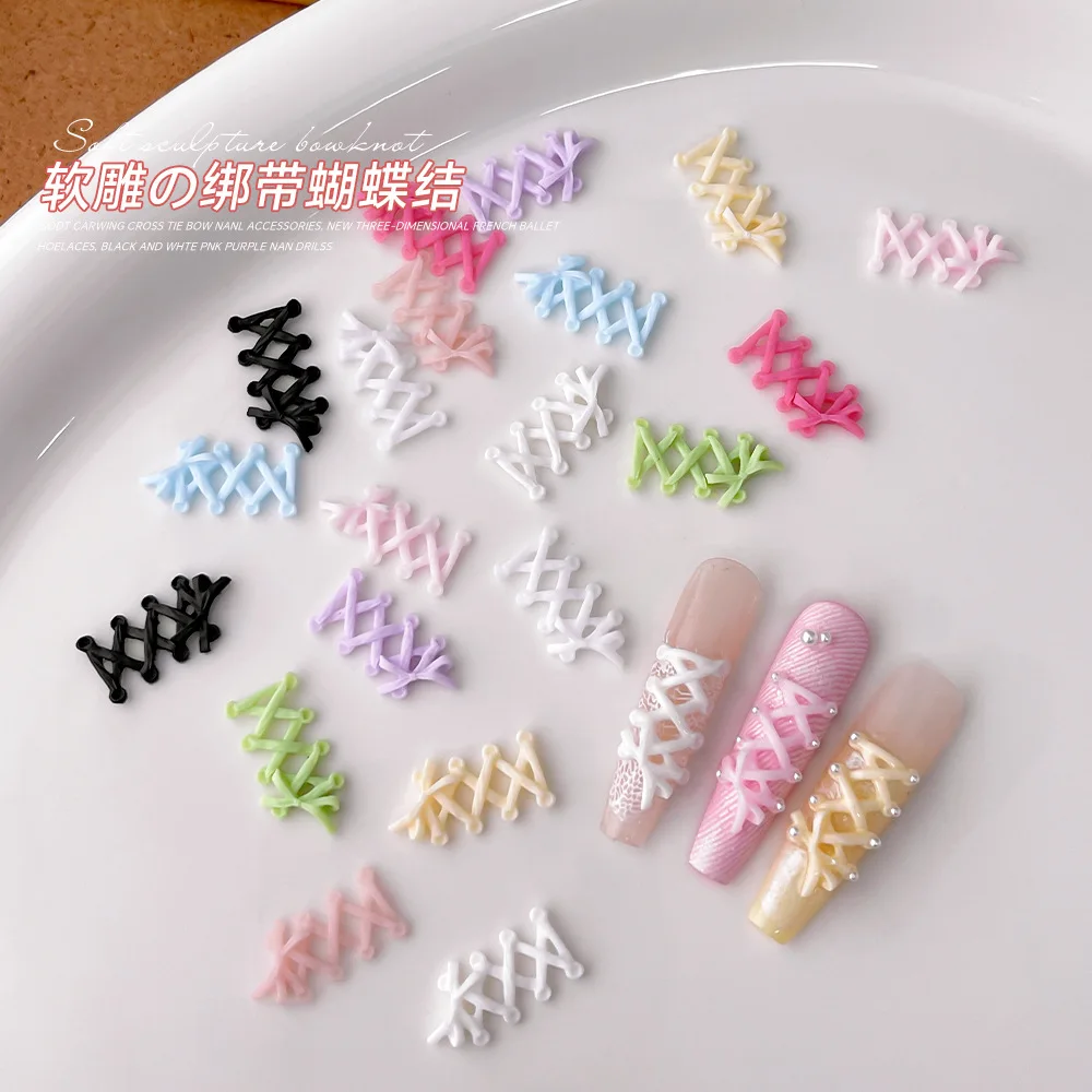 10pc Fashion Soft-carved Bandage Bow Nail Art Decoration Colored Flatback Resin Nail Charms DIY Cute Bows Nails Decoration Parts