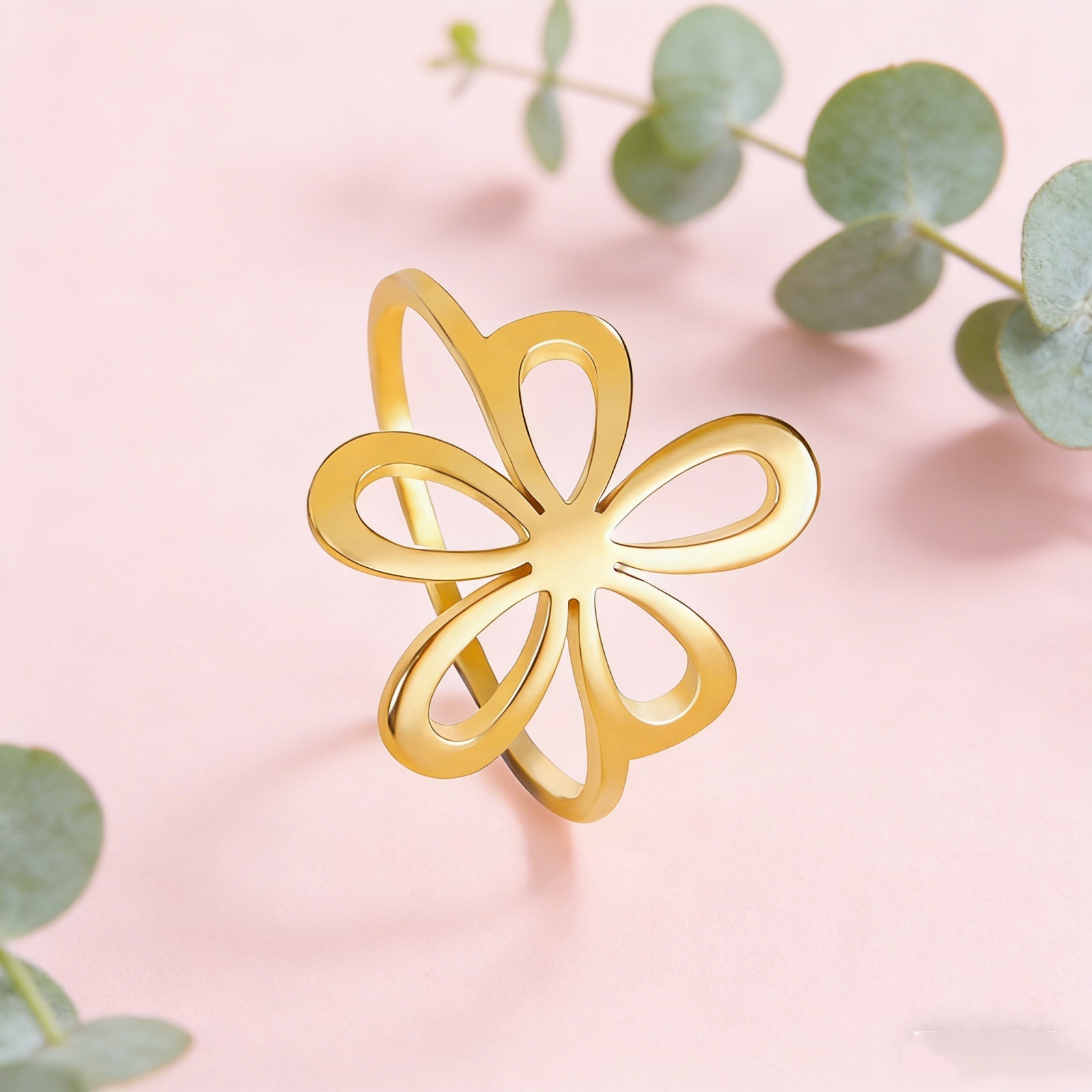 Stainless steel flower ring for women and girls golden and beautiful bohemian romantic ring engagement jewelry and